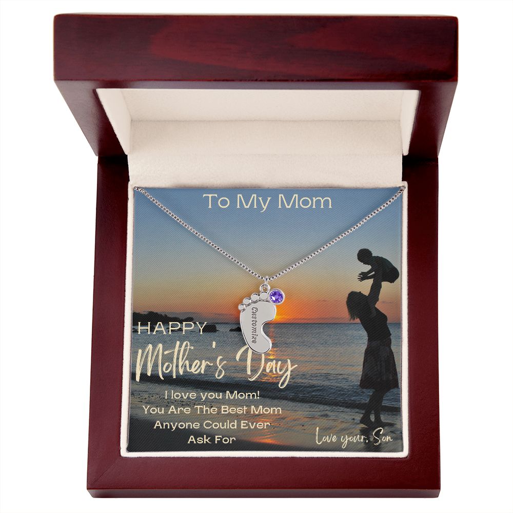 Engraved Baby Feet with Birthstones