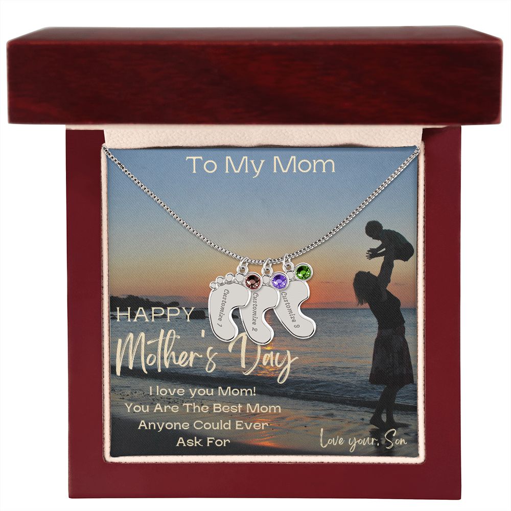Engraved Baby Feet with Birthstones
