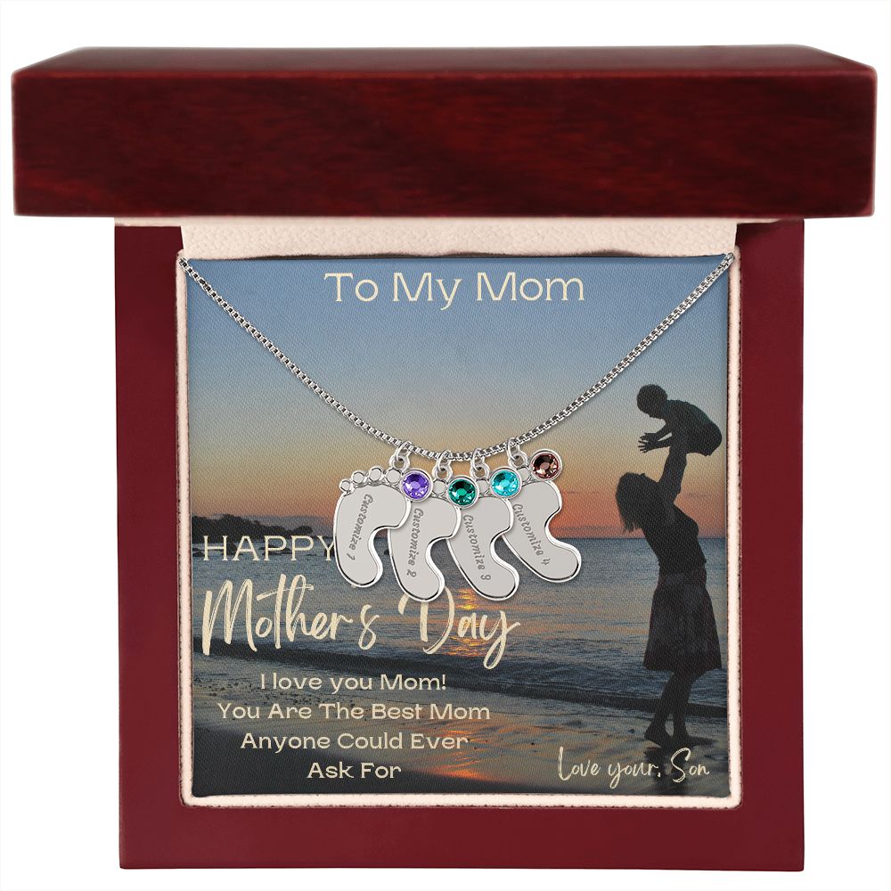 Engraved Baby Feet with Birthstones