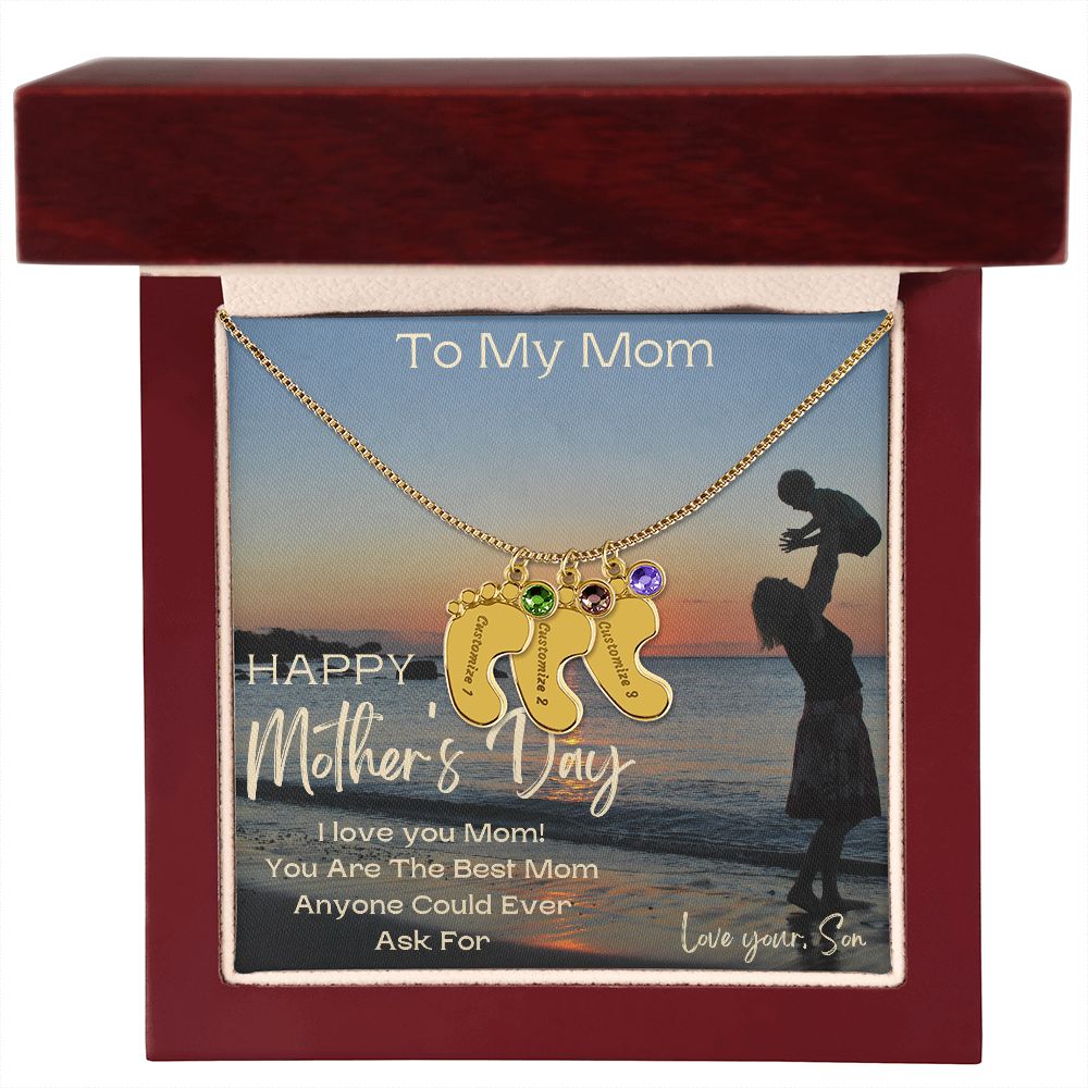 Engraved Baby Feet with Birthstones
