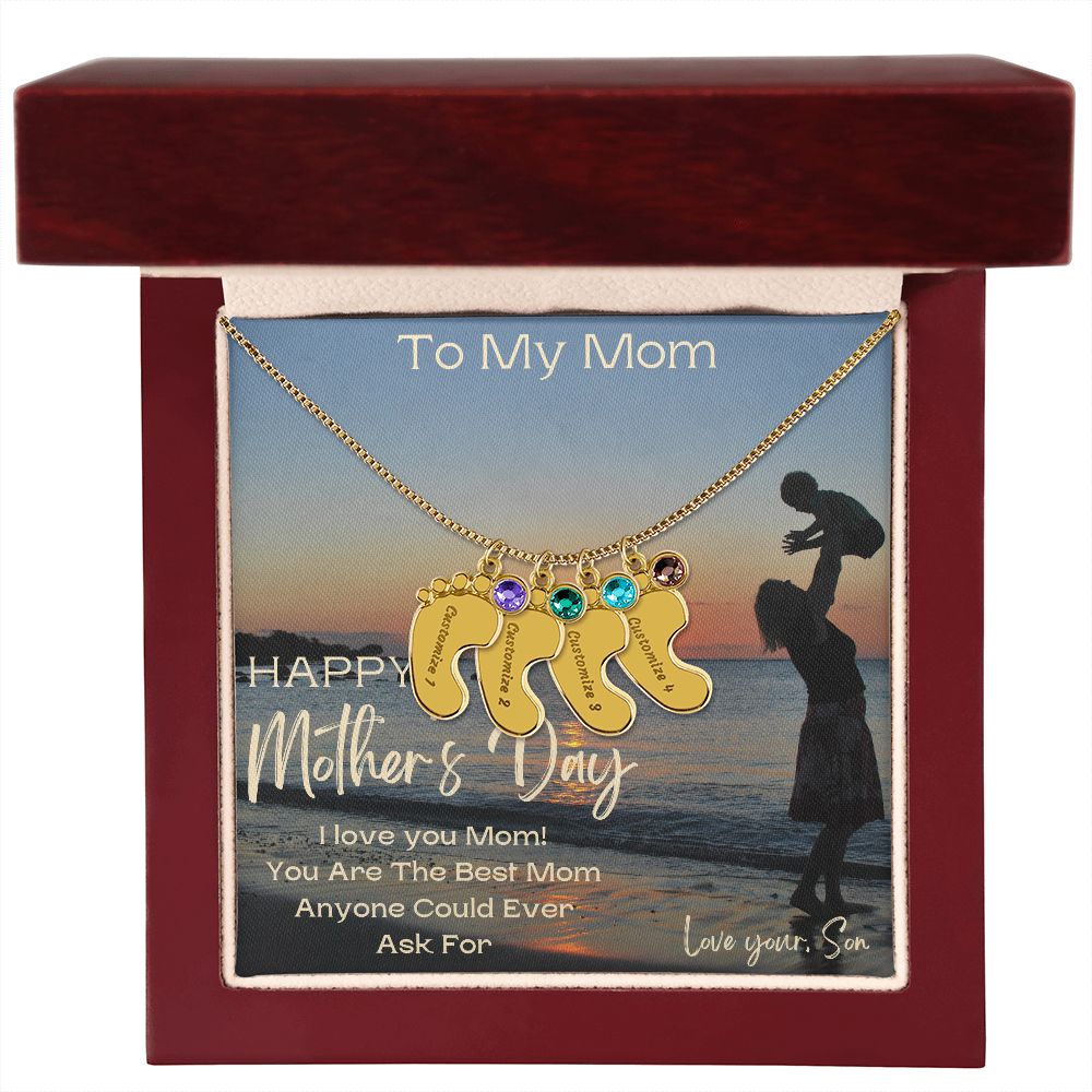 Engraved Baby Feet with Birthstones